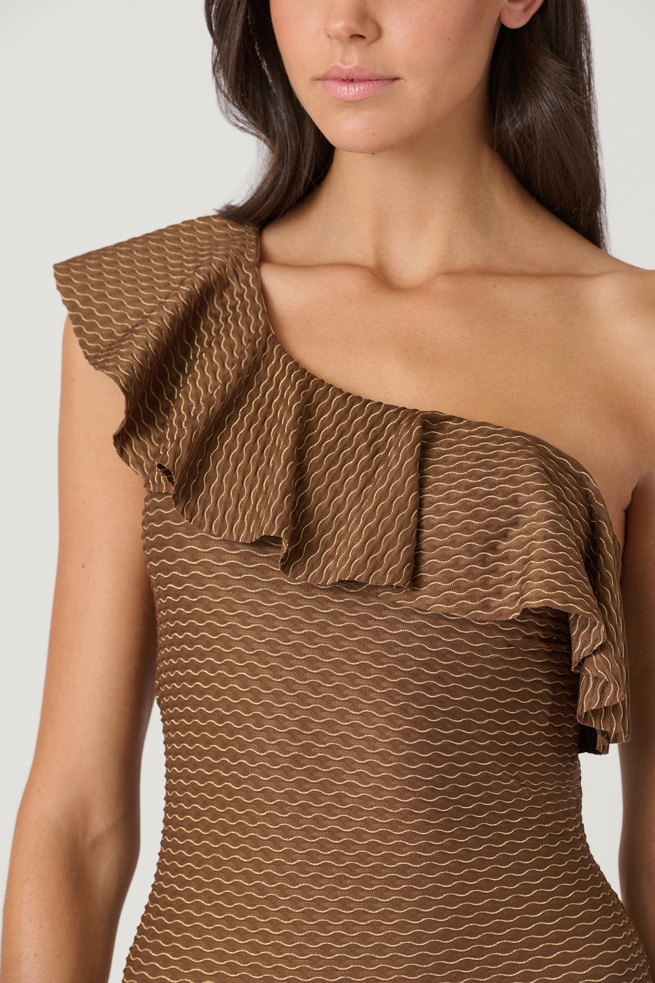 Mocha & Gold One Shoulder One Piece Swimsuit