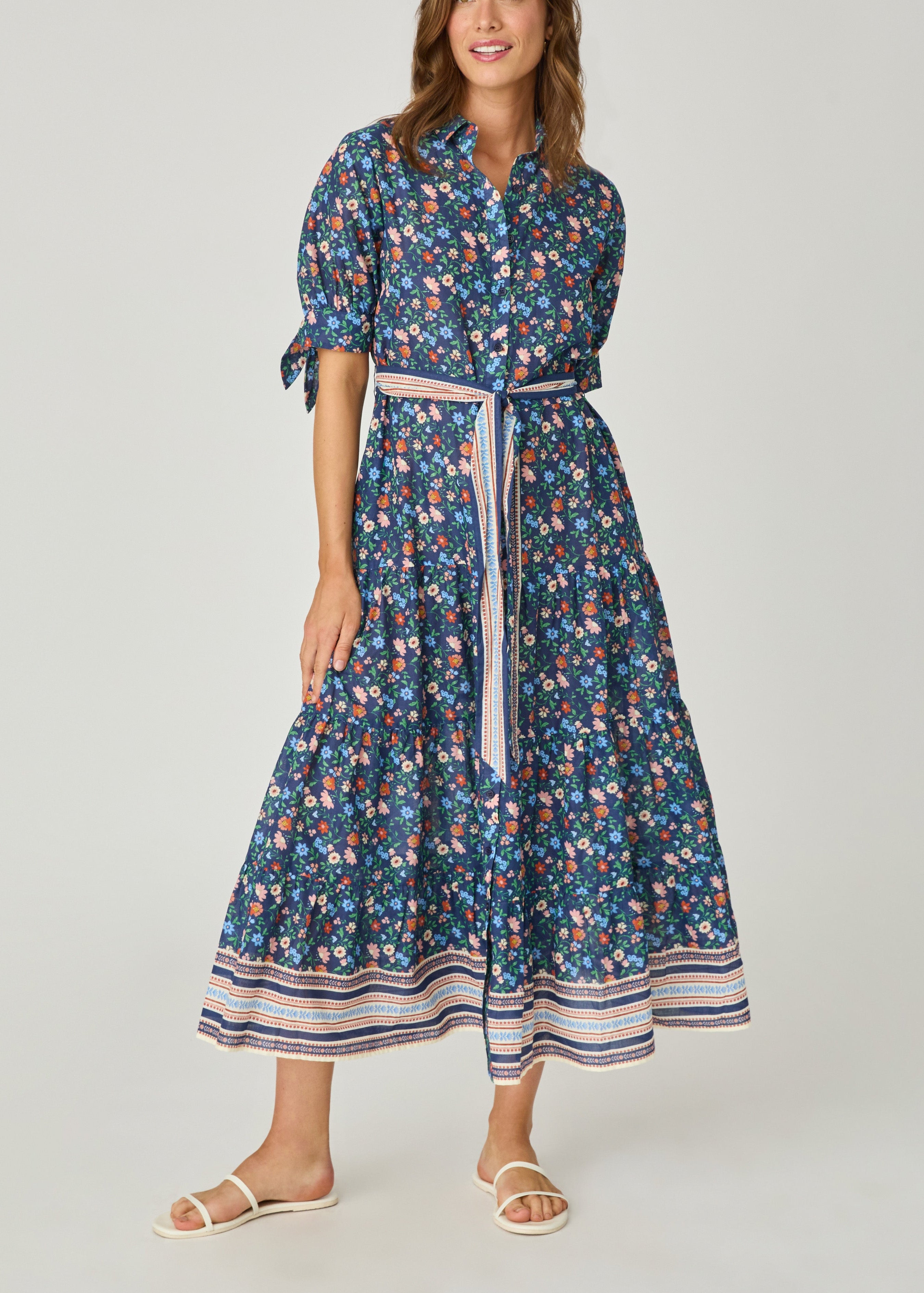 Navy Multi Buttondown Midi