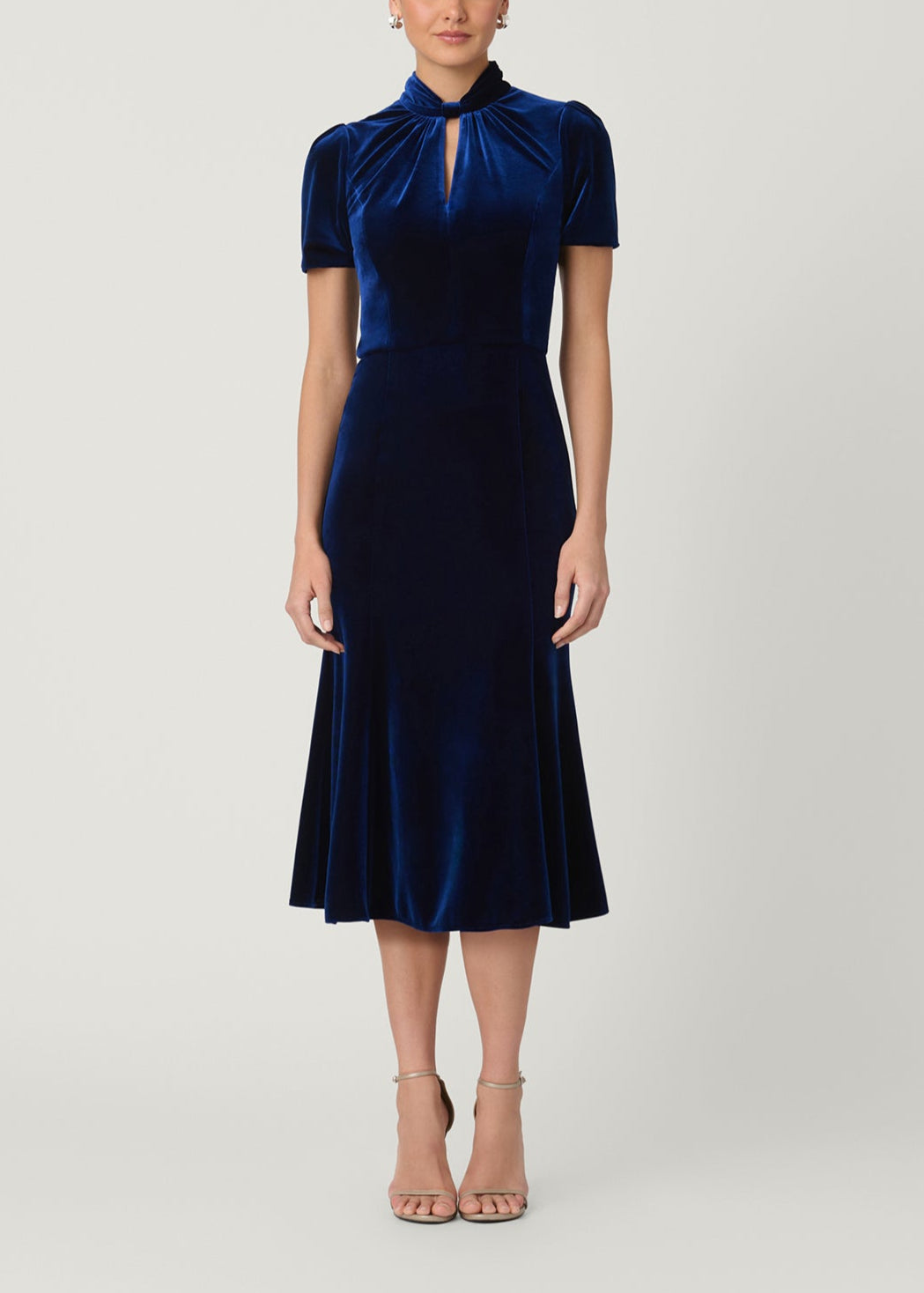 Allegra Black Stretch Velvet Mock Neck Midi Dress Shoshanna Allegra Black Stretch Velvet Mock Neck Midi Dress Shoshanna