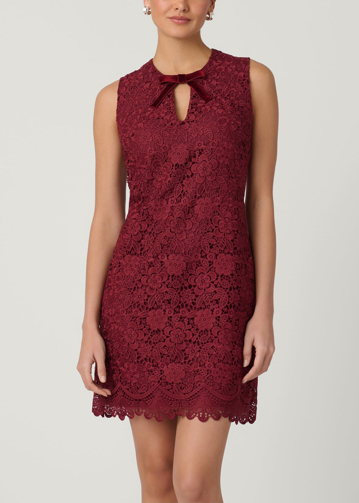 Mandi Burgundy Lace Velvet-Bow Mini Dress – Shoshanna