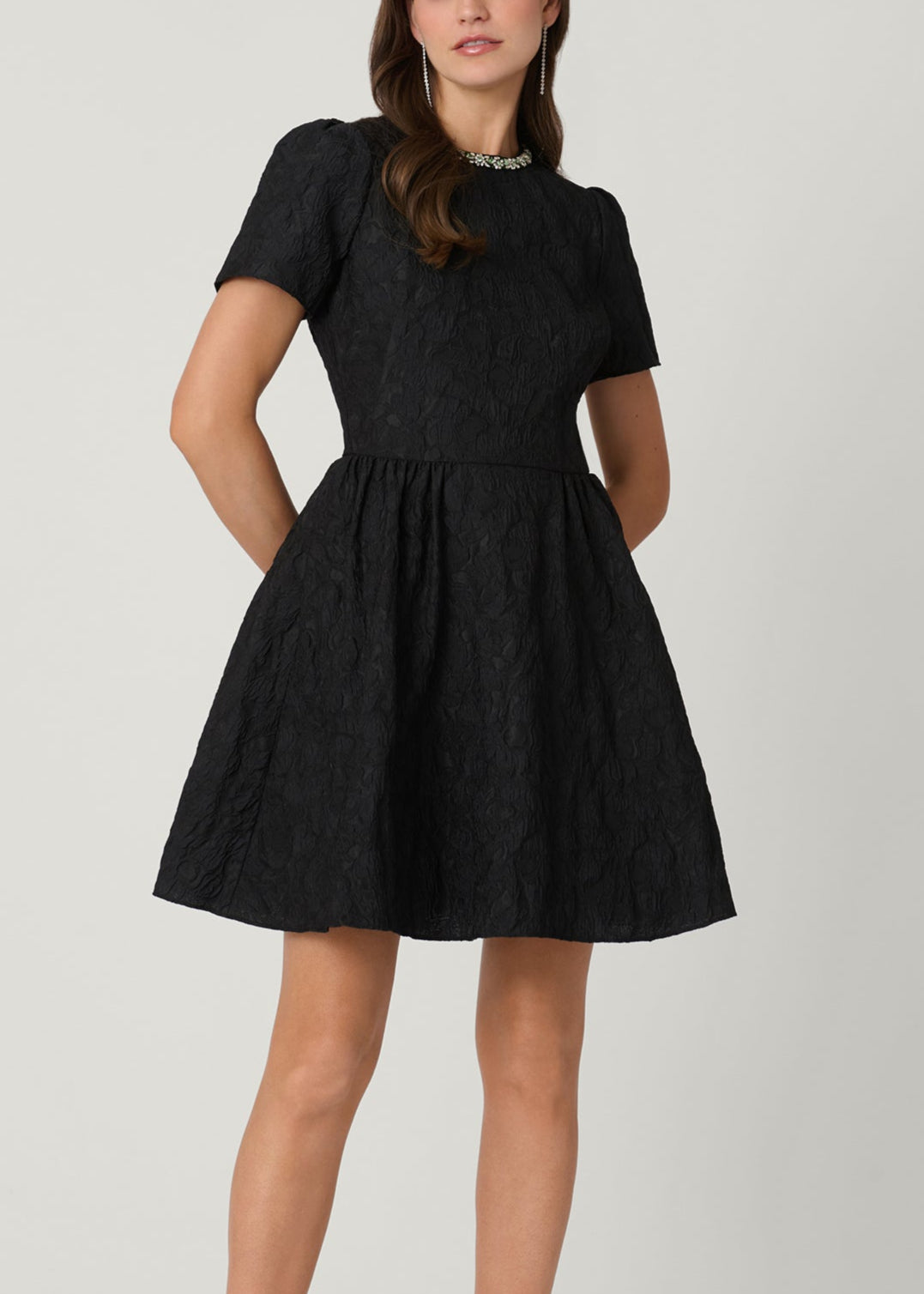 Midnight Andie Black Jewel-Embellished Jacquard Mini Dress 4 / Black Midnight Andie Black Jewel-Embellished Jacquard Mini Dress 4 / Black