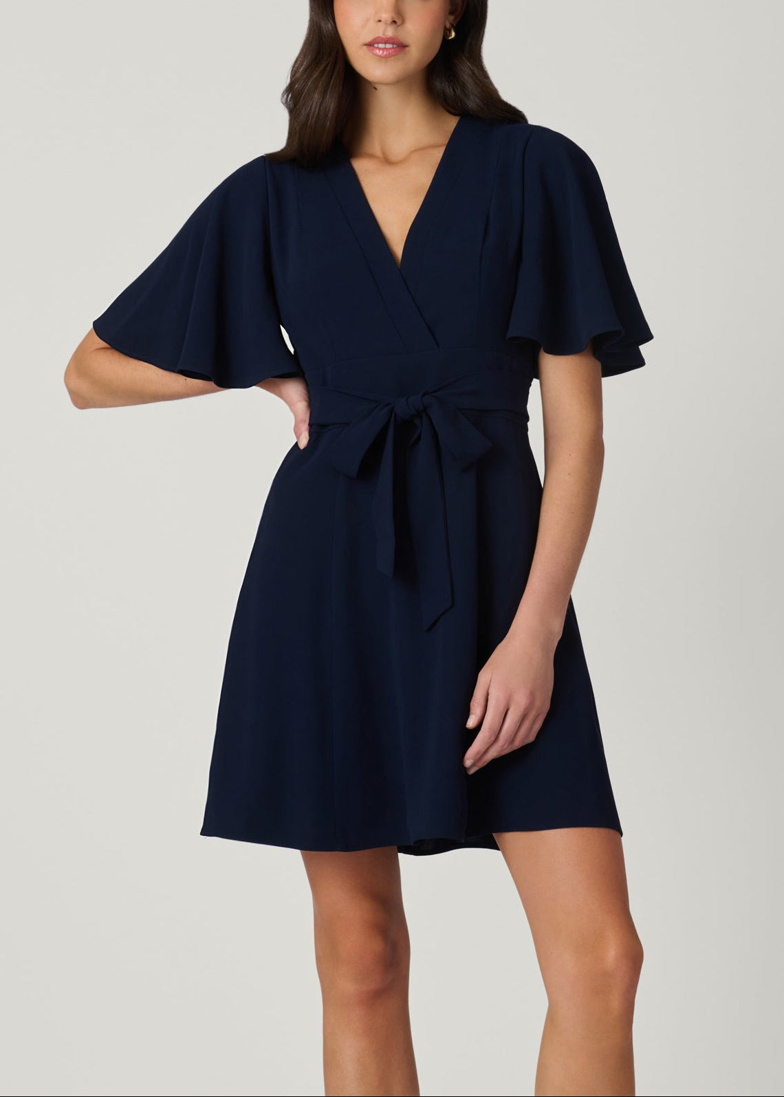 Sophie Navy V-Neck Crepe Mini Dress – Shoshanna