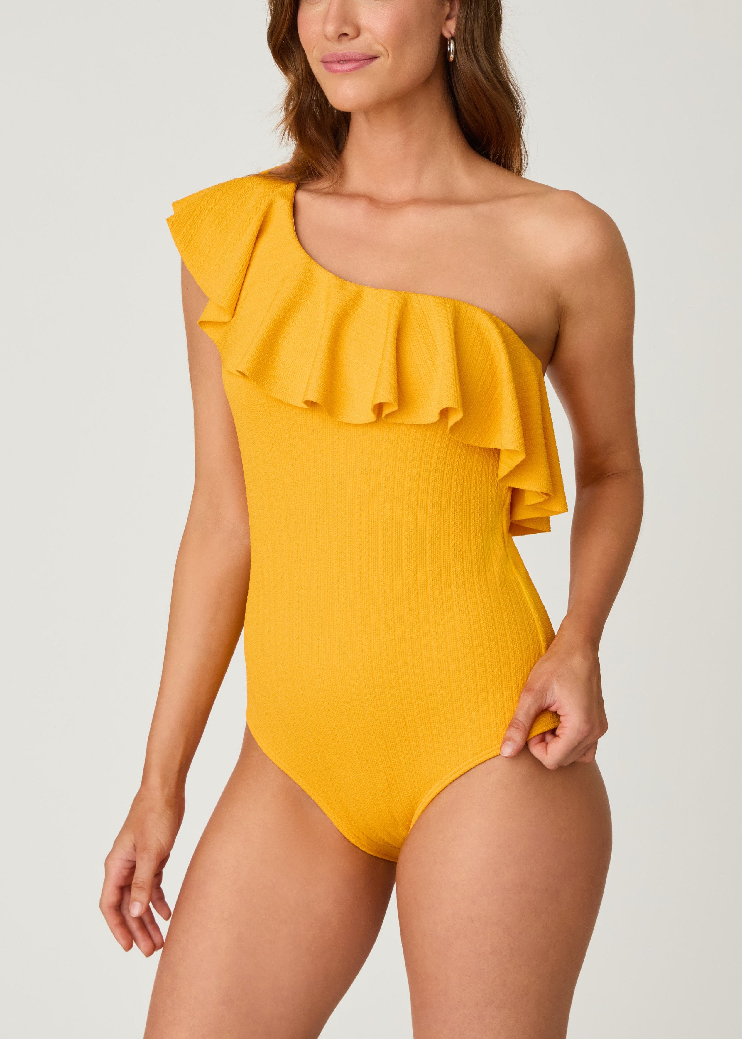 Lemon Ruffle One Shoulder One Piece Swimsuit