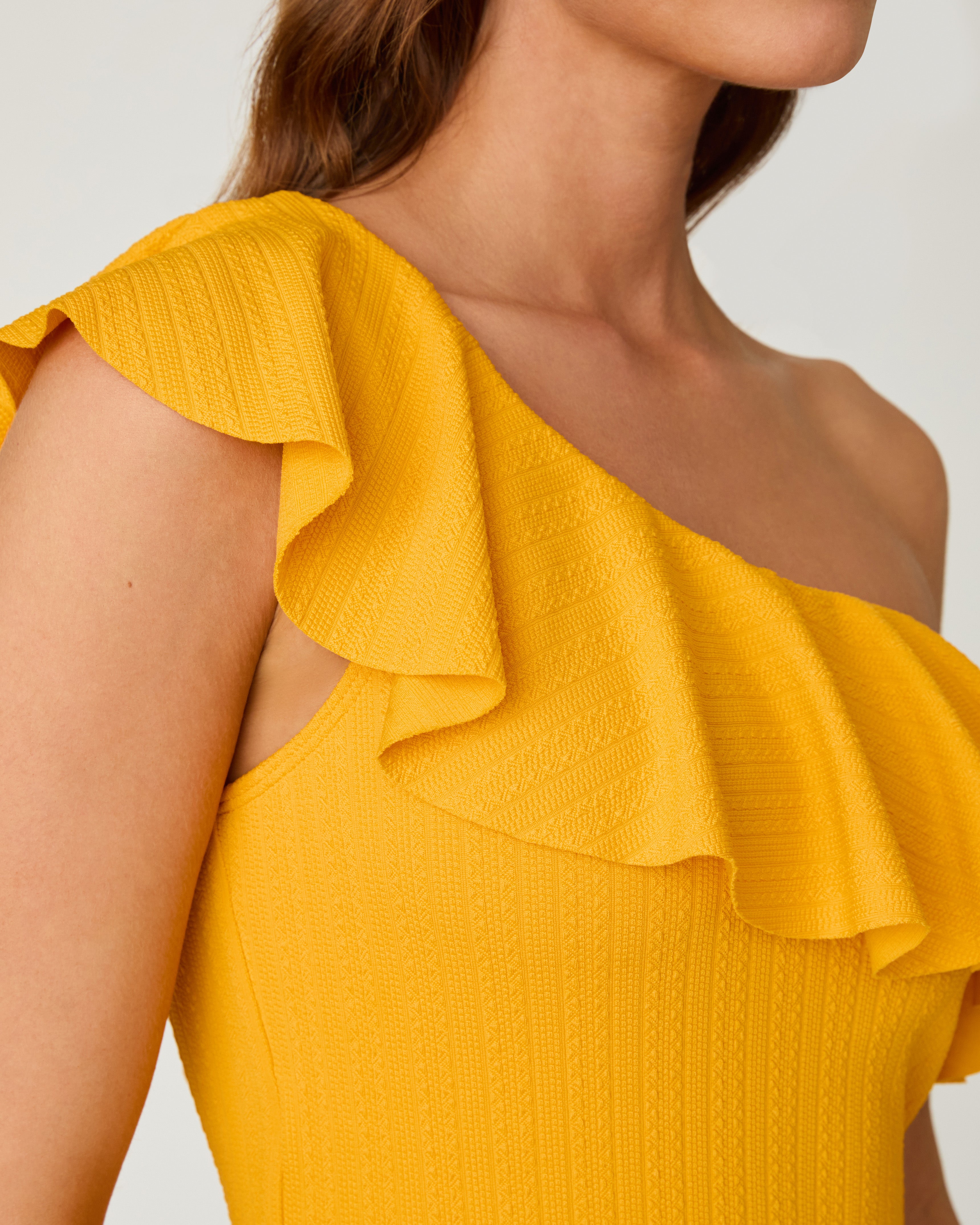 Lemon Ruffle One Shoulder One Piece Swimsuit
