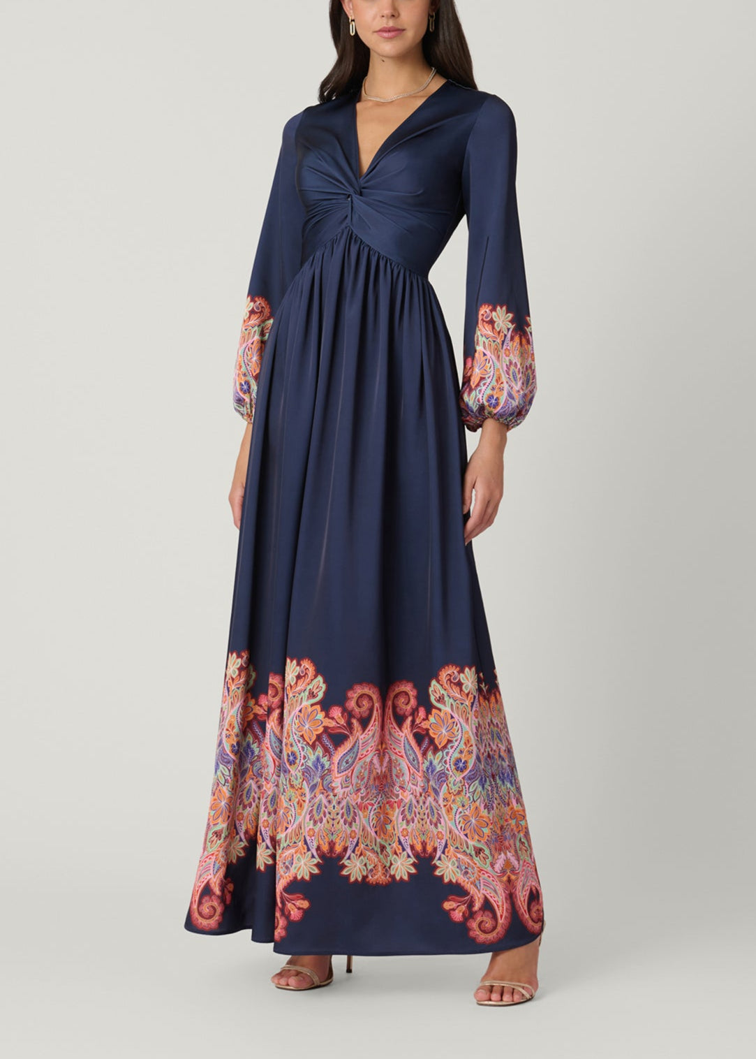 Midnight Calla Paisley Print V-Neck Balloon-Sleeve Dress  Shoshanna