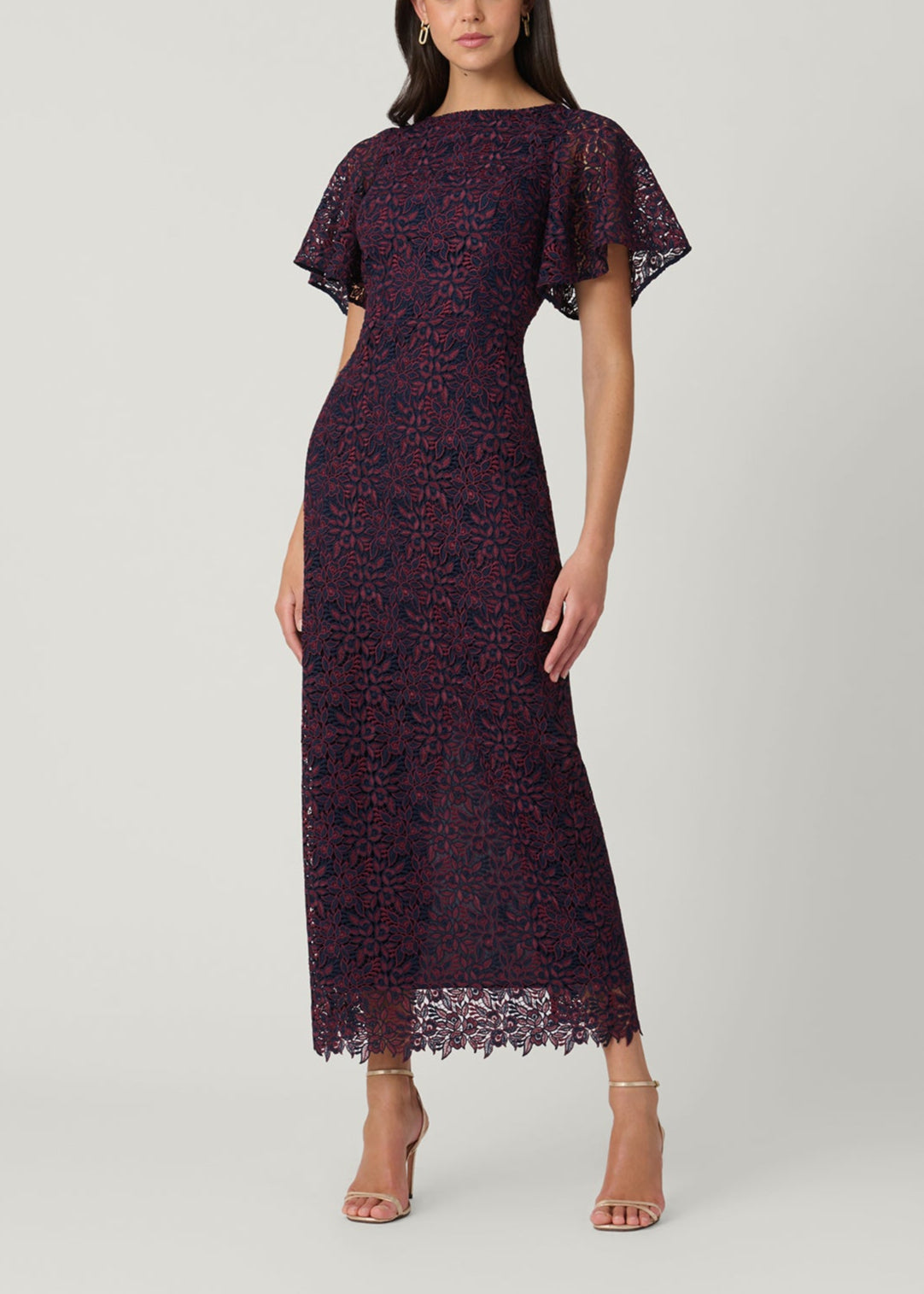 Midnight Bess Bordeaux Navy Two-Tone Lace Cocktail Dress 0 / Bordeaux/Navy