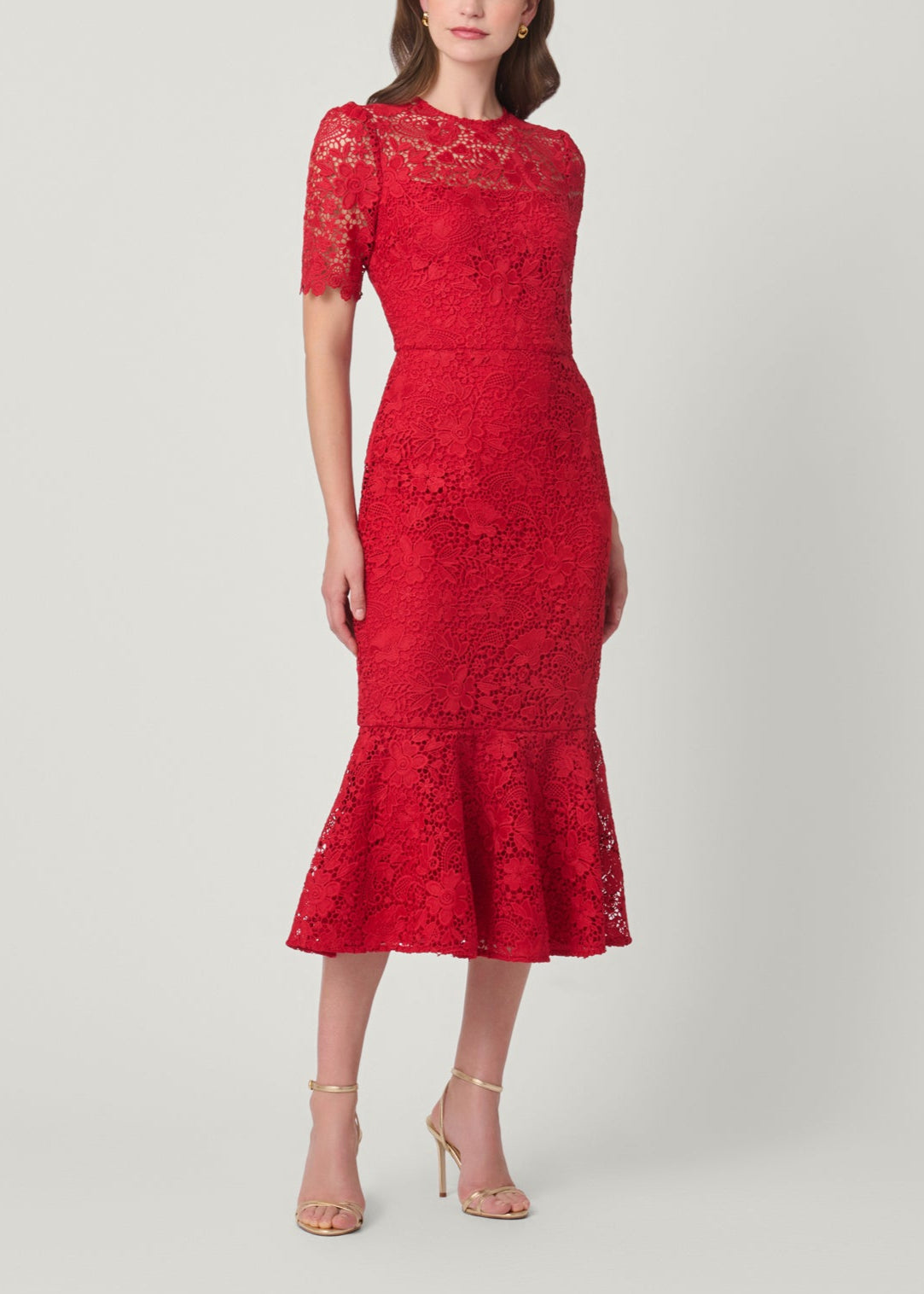Shoshanna Women's Darcy Floral Lace Midi-Dress - Cherry
