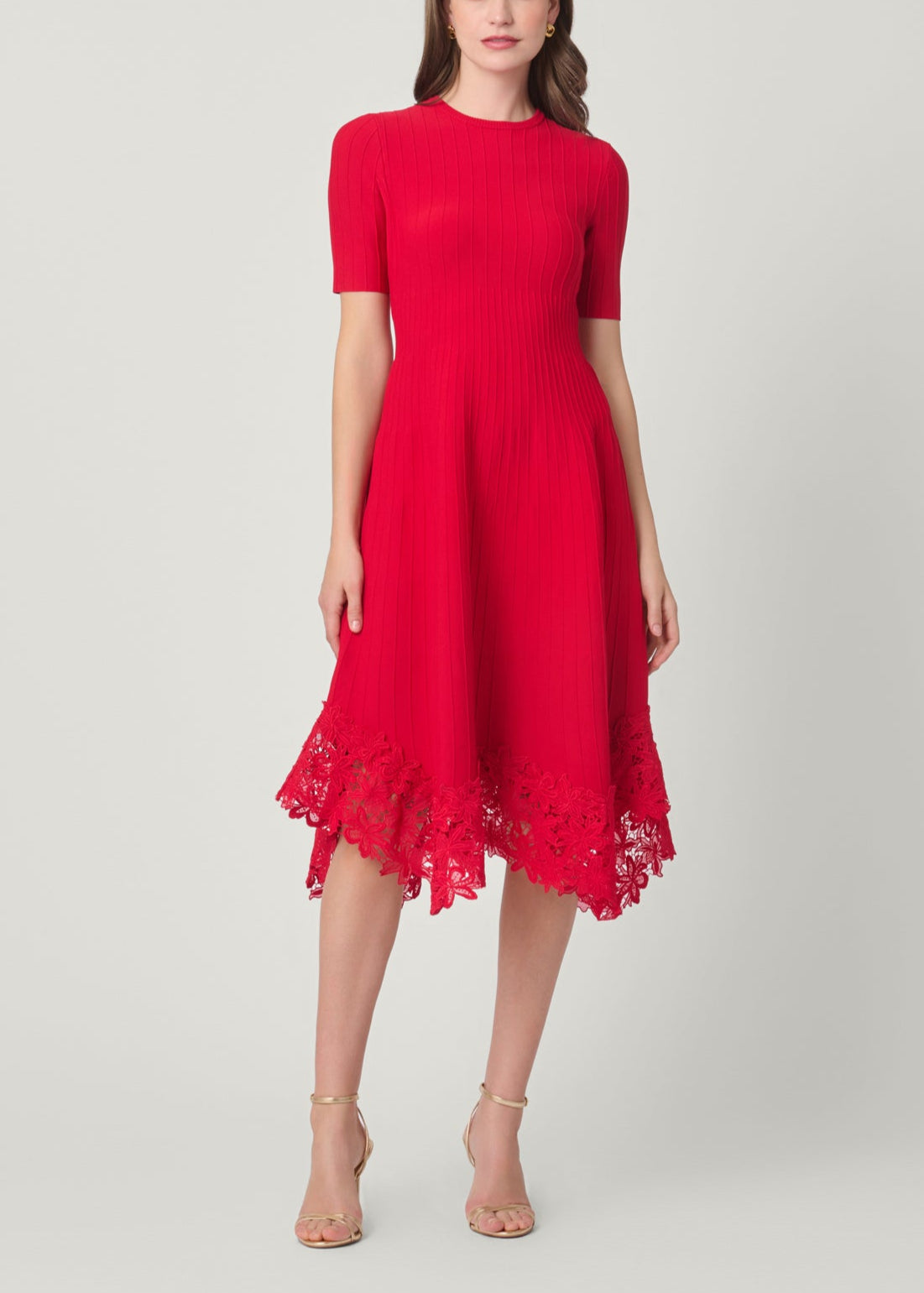 knee length dresses for ladies Shoshanna Women's Shailene Knit Fit & Flare Dress - Cherry