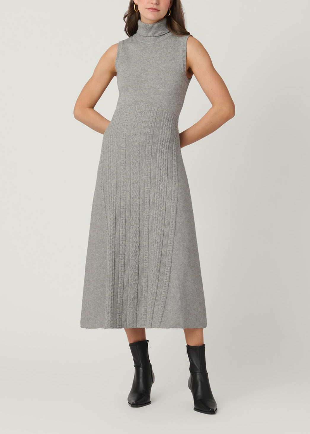 next grey dress Carmella Grey Cable Knit Turtleneck Midi Dress – Shoshanna