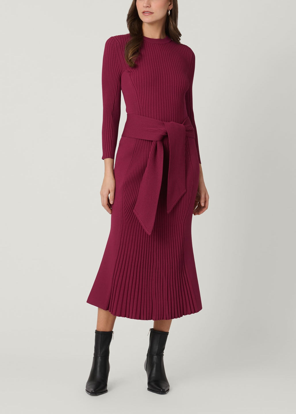 Shoshanna Women's Sam Knit Tie-Waist Midi-Dress - Burgundy