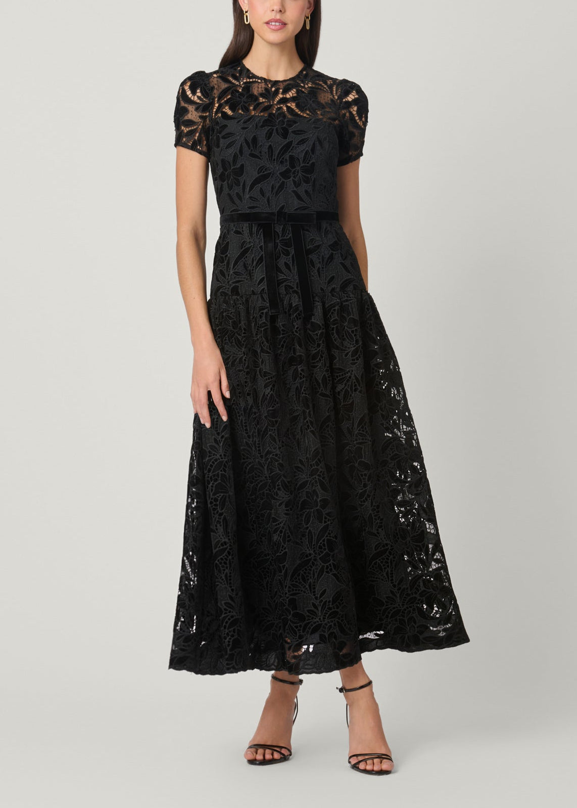 chinese dress ladies Velvet Lace Midi Dress – bebe main image 0