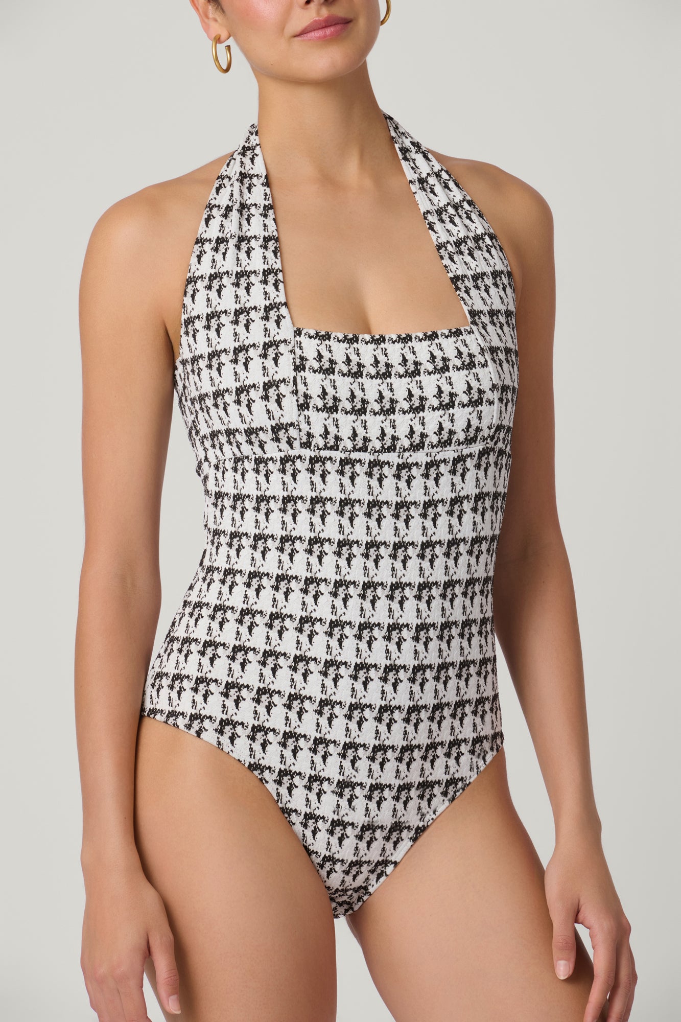Black and White Retro Halter One Piece