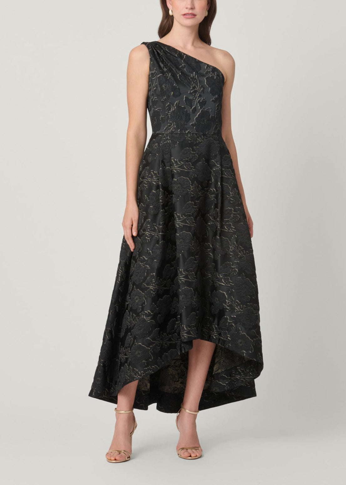 Midnight Georgie Jet Black and Gold One-Shoulder Dress – Shoshanna