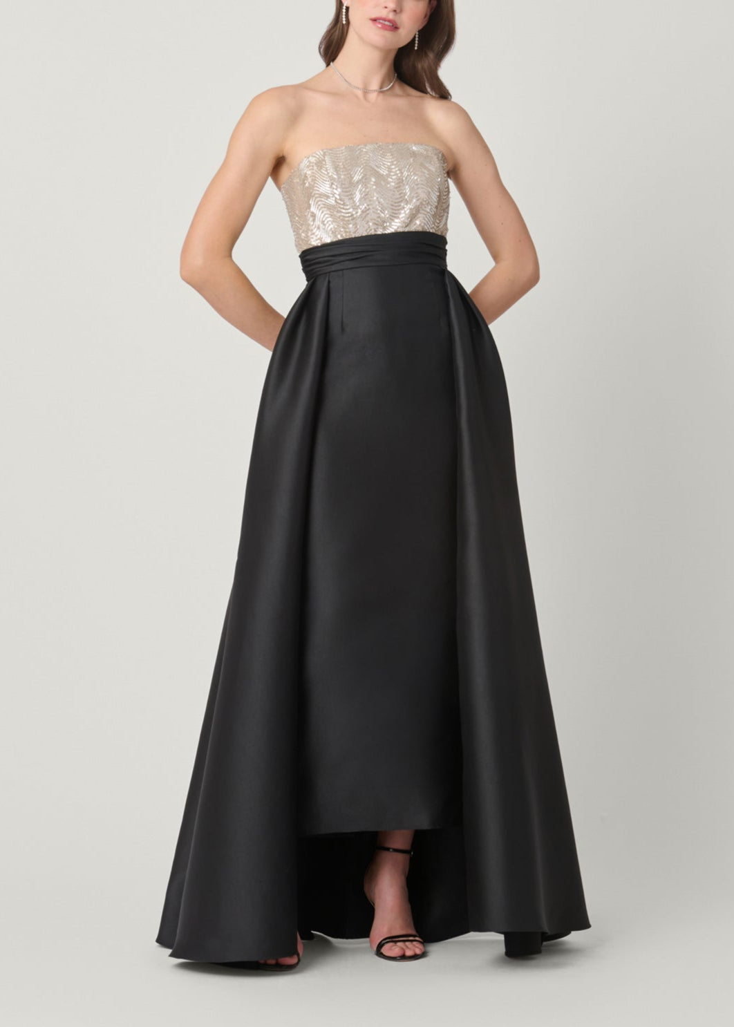 Midnight Tilly Strapless Mikado Gown Dress 10 / Champagne/Jet