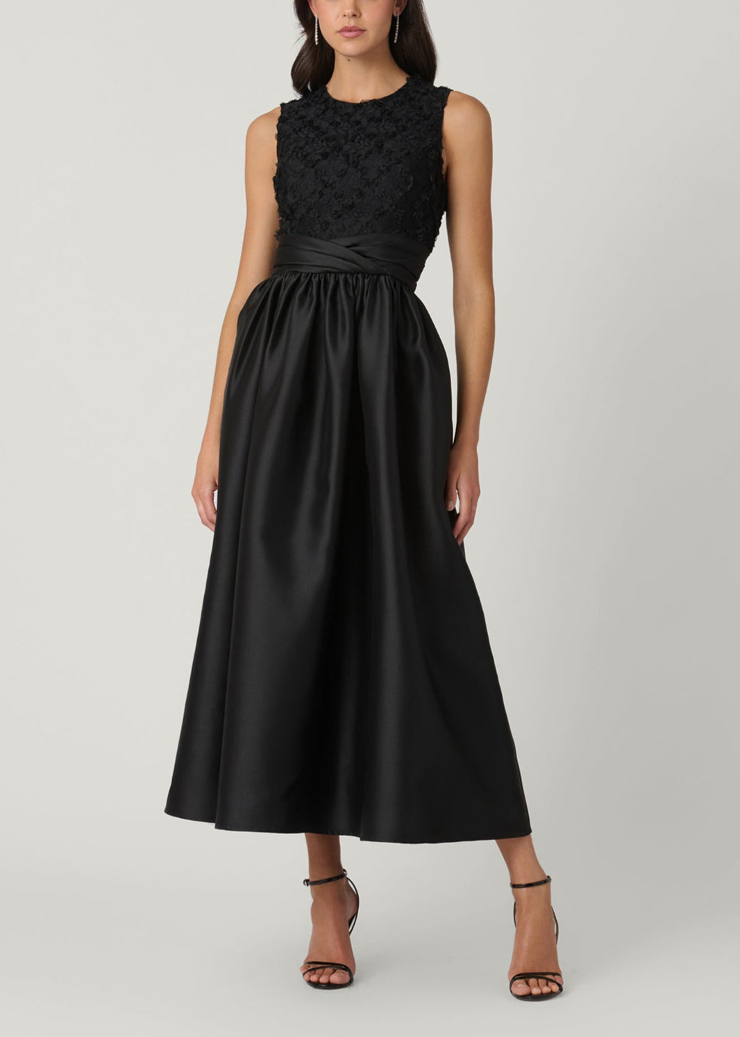 Midnight Beth Black Mixed Media Lace & Mikado Cocktail Dress 14 / Black