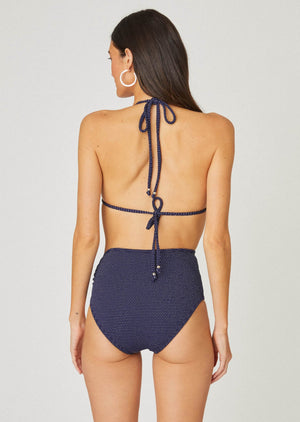 Navy and Silver Side Ring High Waist Bottom