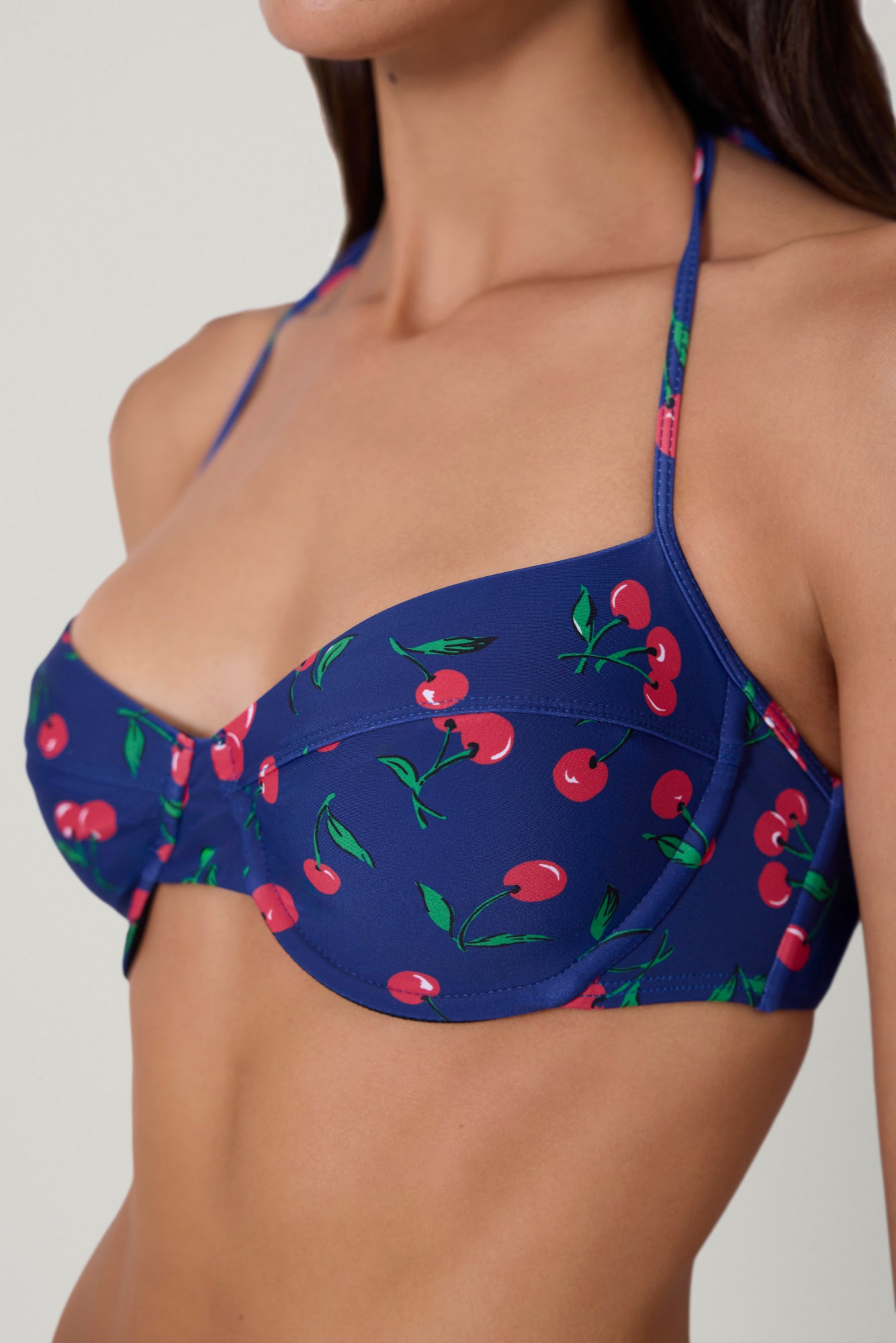 Navy Cherries Bra Halter Top