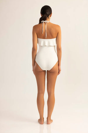 Ivory Shine Texture Ruffle Maillot One Piece
