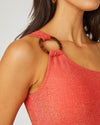 Hot Coral Ring One Shoulder One Piece