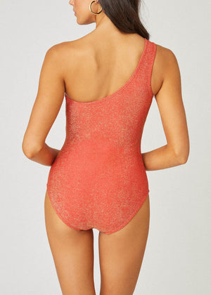 Hot Coral Ring One Shoulder One Piece