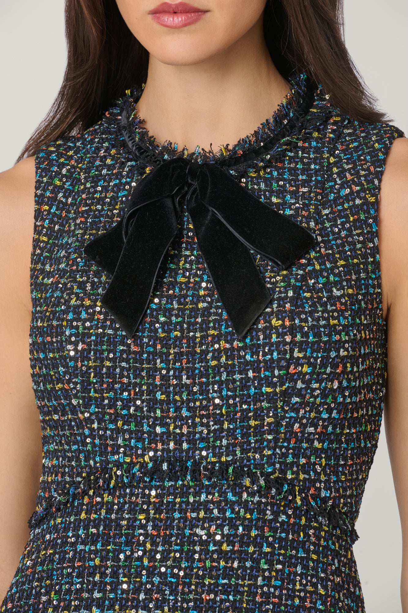 Alicia Black Sequined Metallic Tweed Fringe Mini Dress – Shoshanna