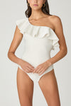 Ivory and Gold Ruffle One Shoulder One Piece