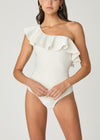 Ivory and Gold Ruffle One Shoulder One Piece