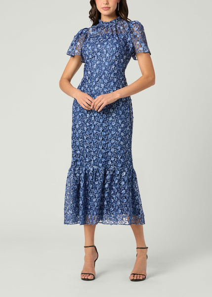 Midnight Martine Indigo Lace Mesh Midi Dress – Shoshanna