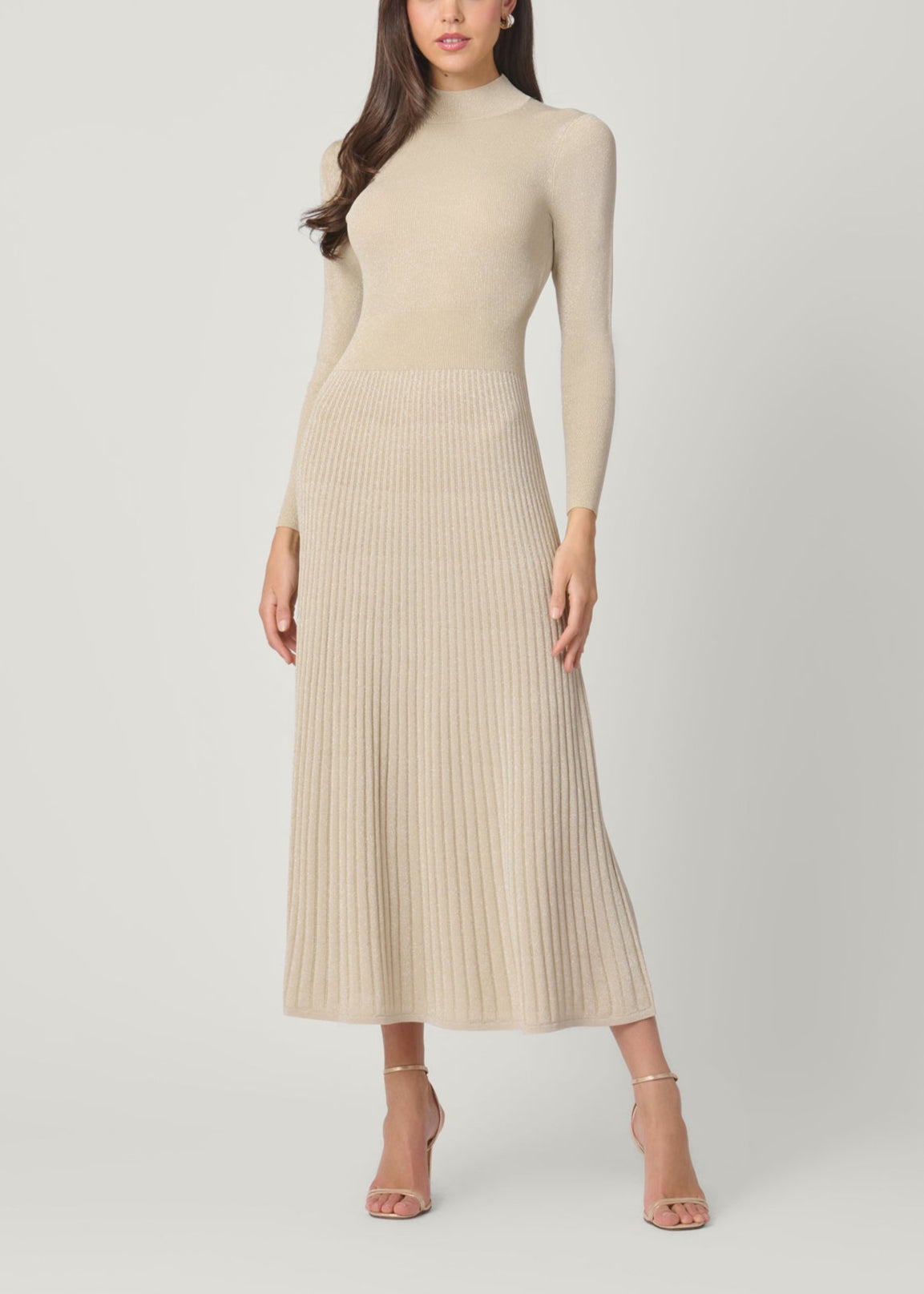 Autumn Champagne Knit Mock Neckline Maxi Dress – Shoshanna