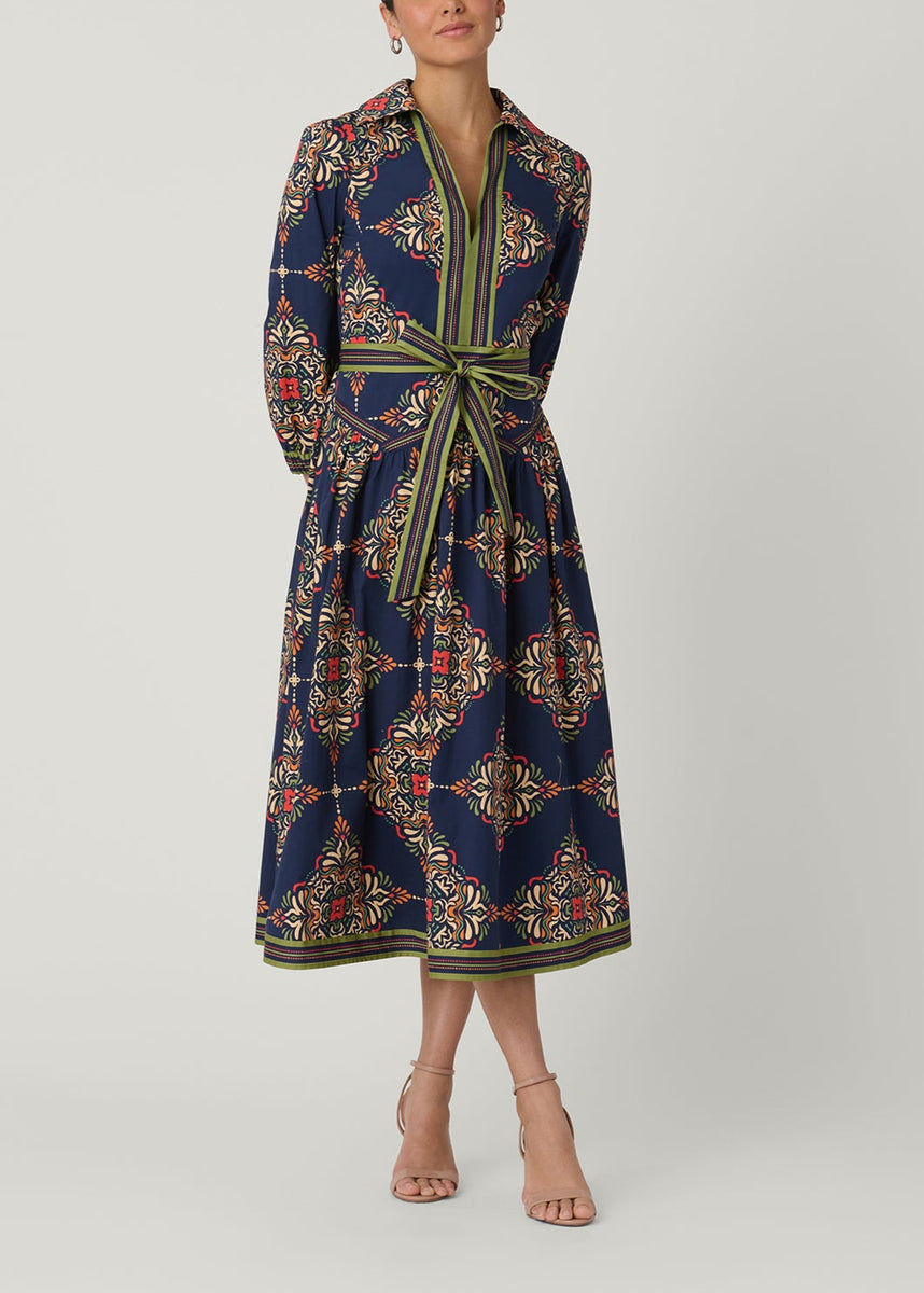 Lola Printed Cotton Balloon-Sleeve Midi Shirtdress Shoshanna Lola Printed Cotton Balloon-Sleeve Midi Shirtdress Shoshanna