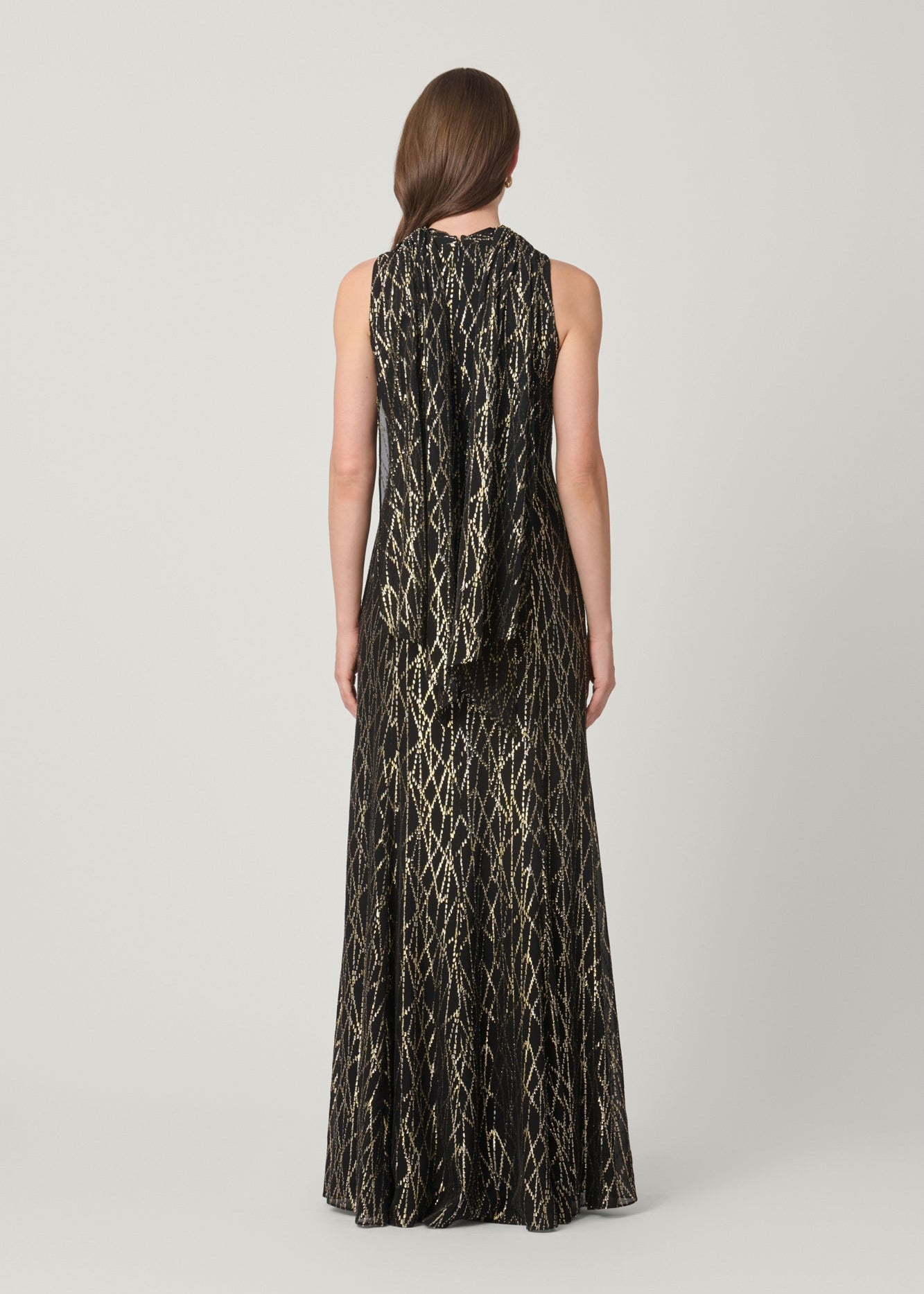 Midnight Flora Metallic Chiffon Draped Evening Dress – Shoshanna