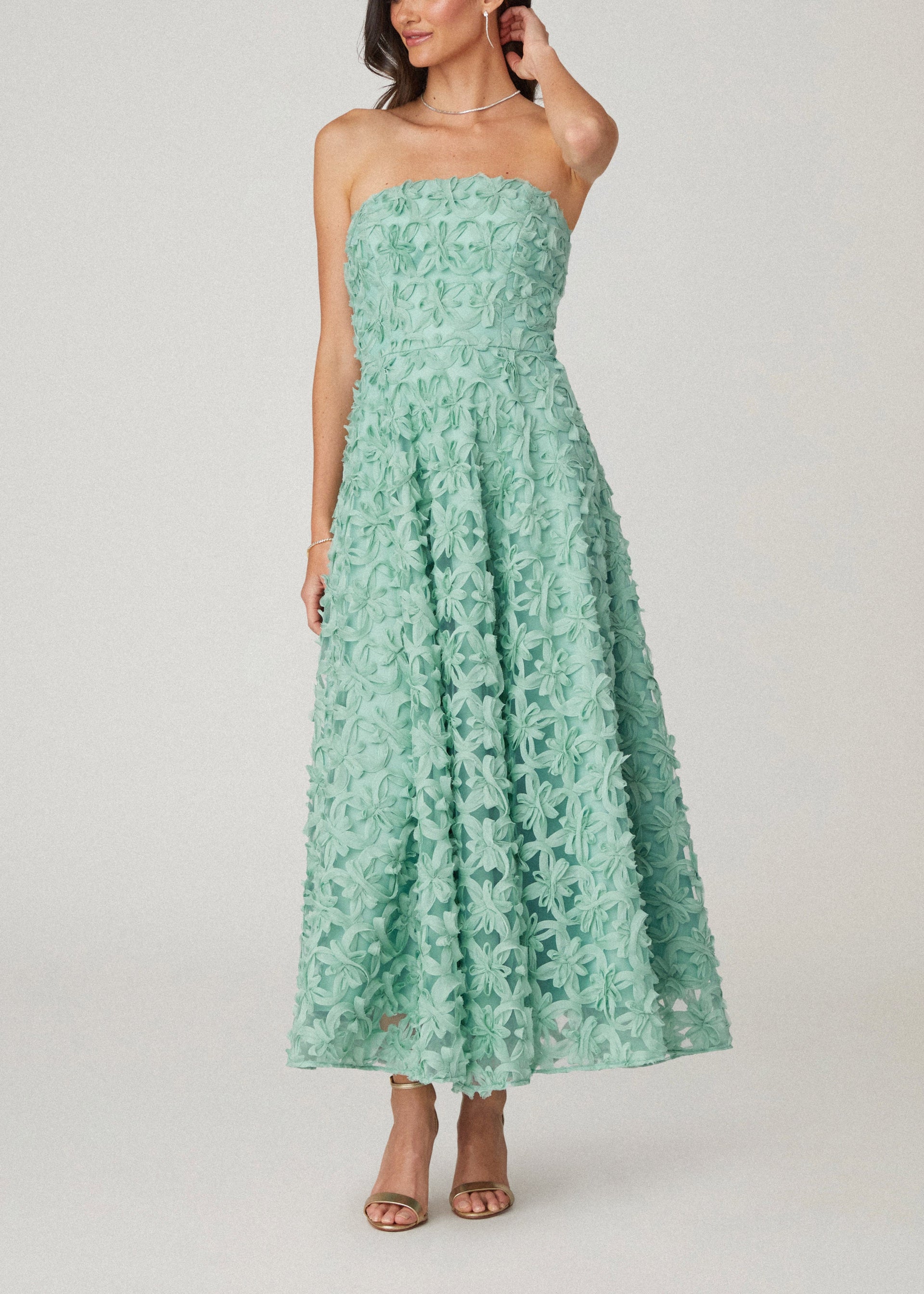 slny dresses SLNY Navy Sleeveless Drop Waist Midi Dress with Gold Accents