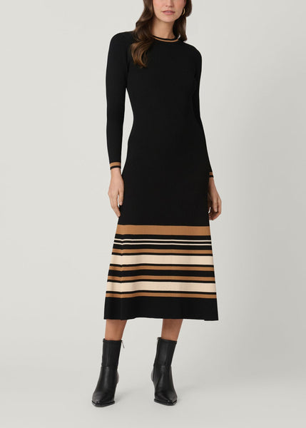 Landon Black Beige Ribbed Knit Striped Midi Dress – Shoshanna