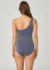 Navy and White Ring One Shoulder One Piece