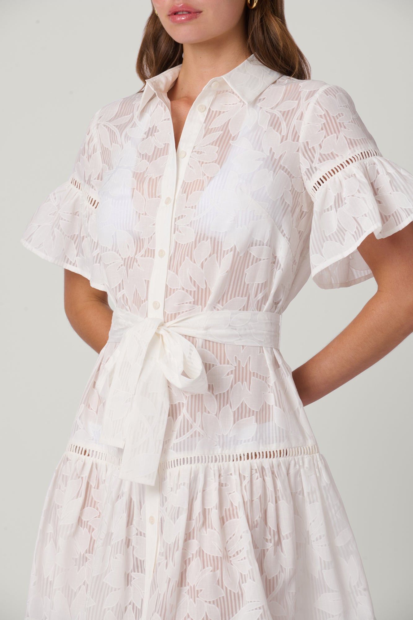 Optic White Ruffle Mini Shirtdress