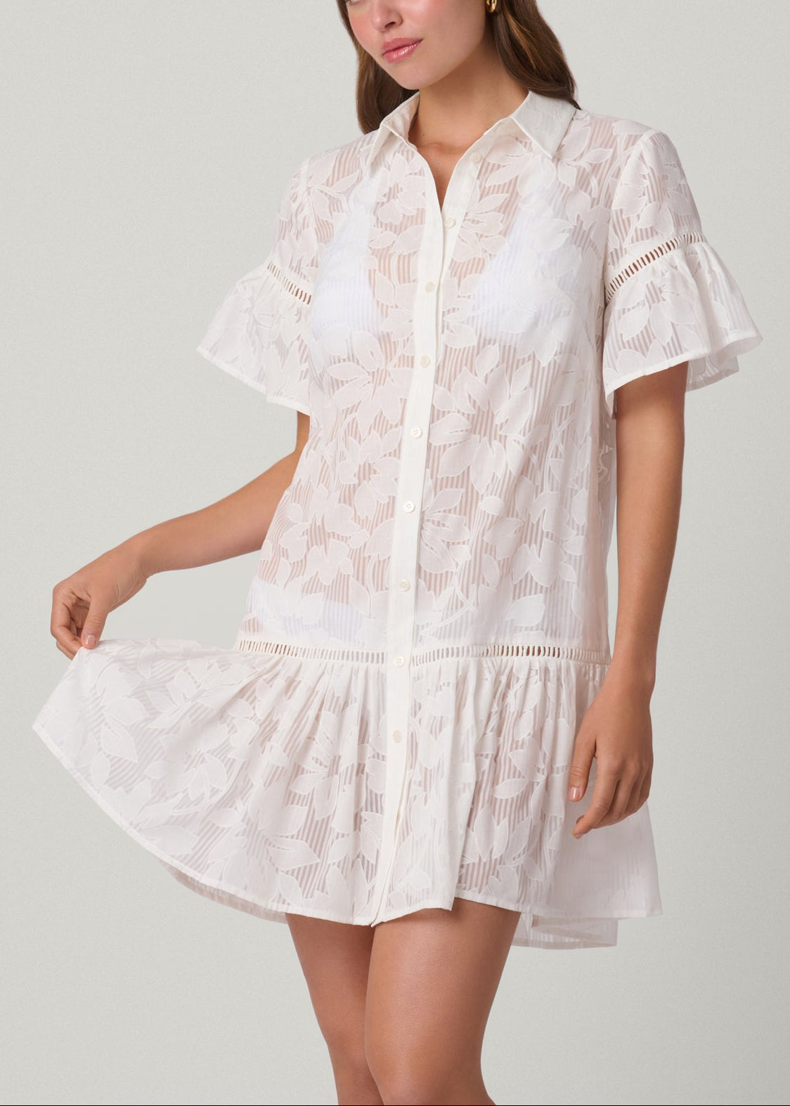 Optic White Ruffle Mini Shirtdress