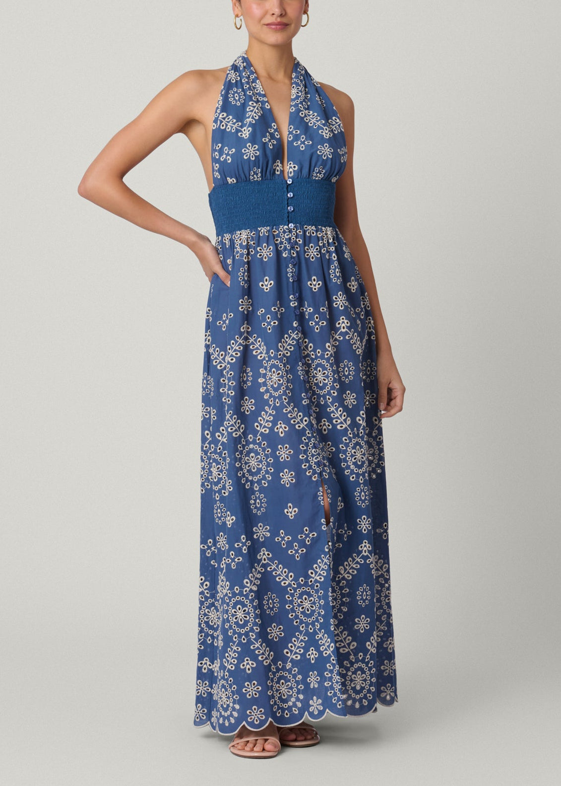 Chambray Halter Maxi Dress