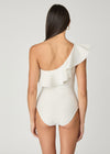 Ivory and Gold Ruffle One Shoulder One Piece