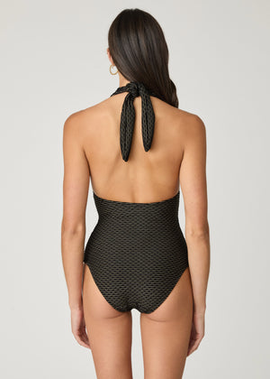 Jet and Gold Halter One Piece