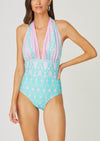 Mint and Pink Halter One Piece Swimsuit