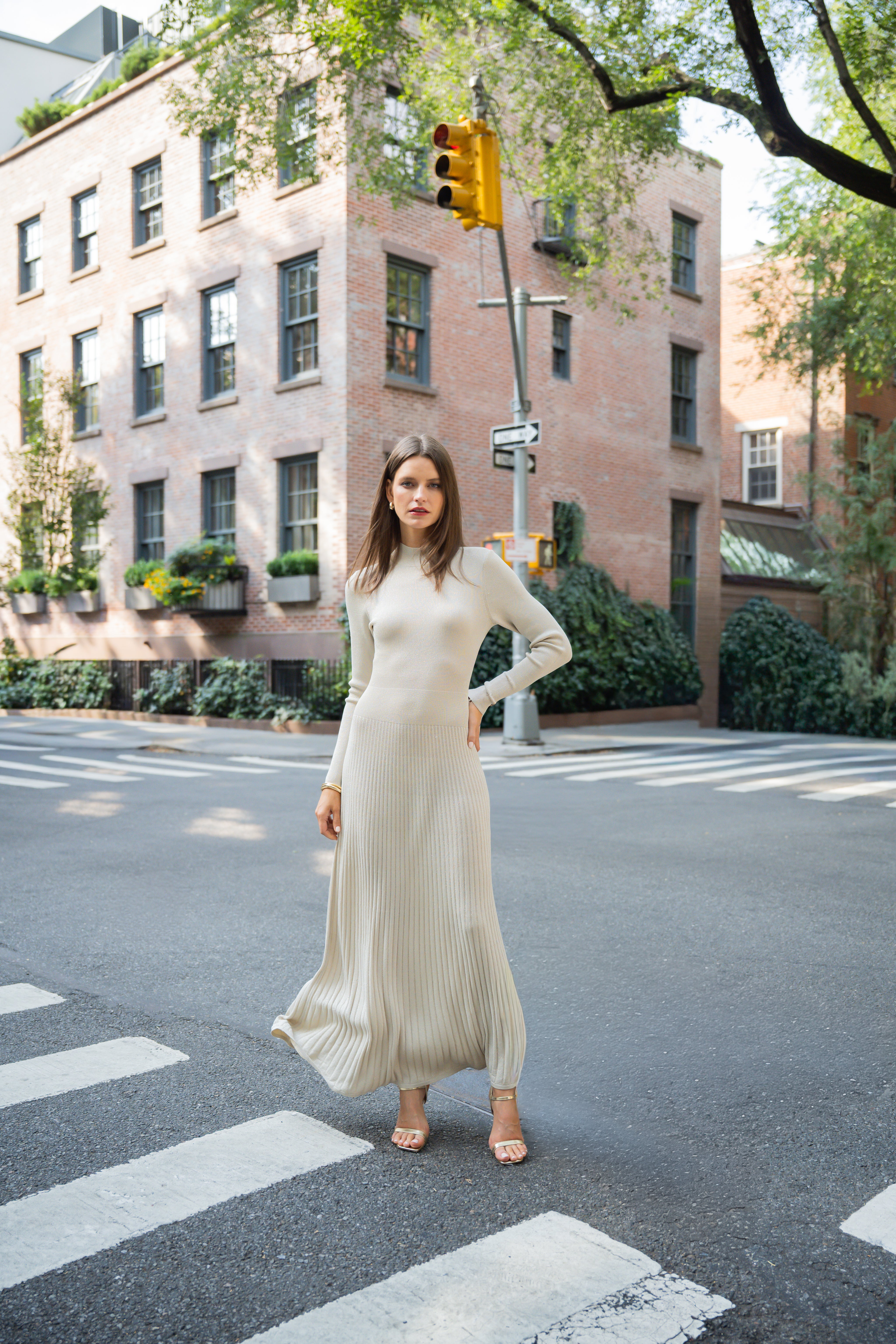 Autumn Champagne Knit Mock Neckline Maxi Dress – Shoshanna