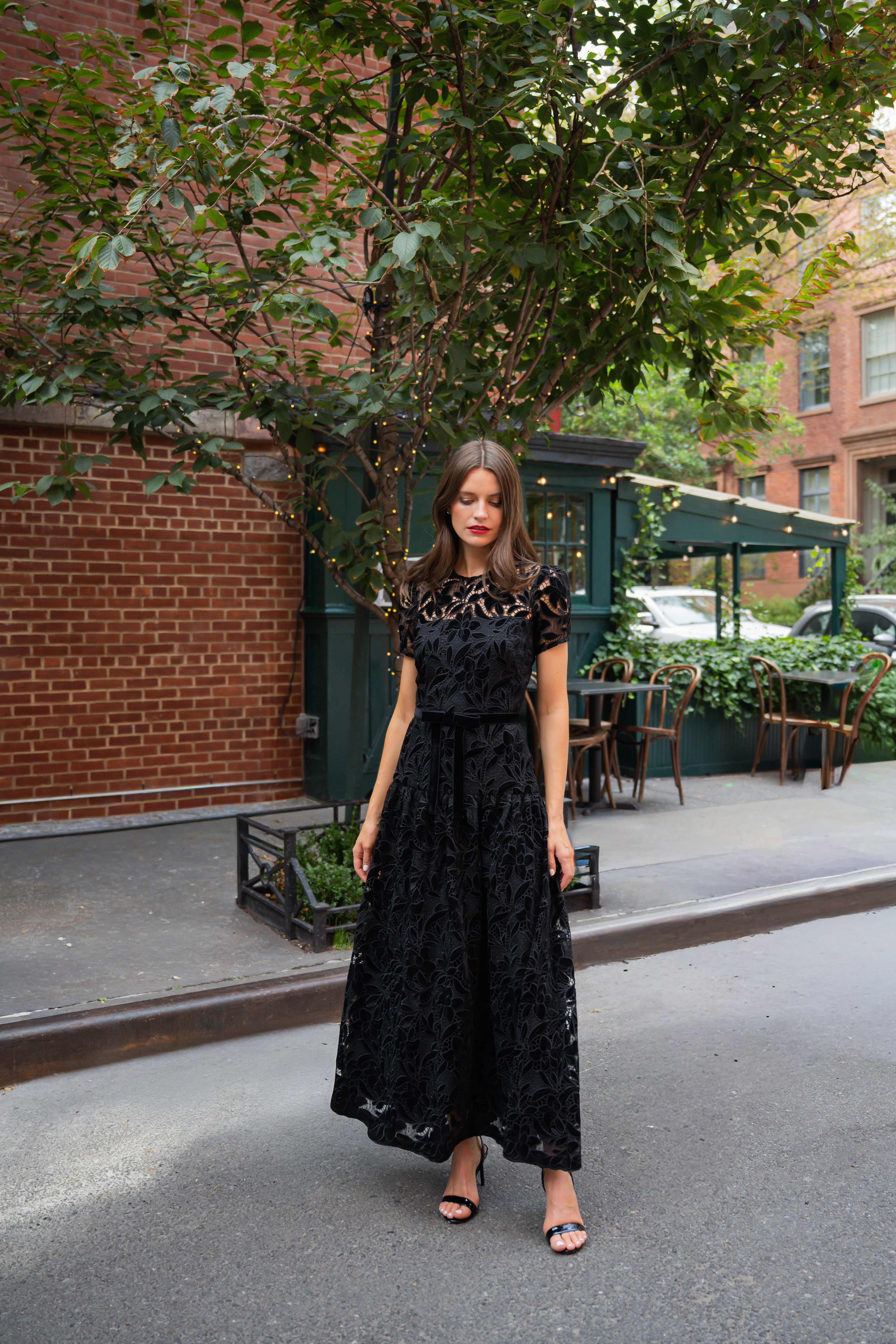 Midnight Farah Jet Black Velvet Lace Dress – Shoshanna
