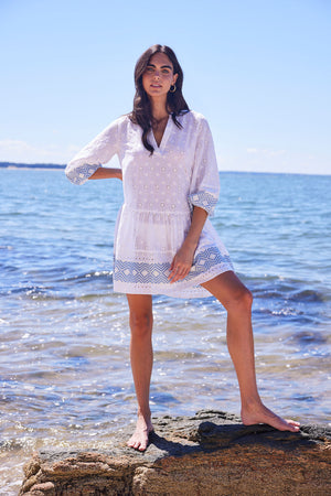 Ivory and Blue Umbrella Mini Dress