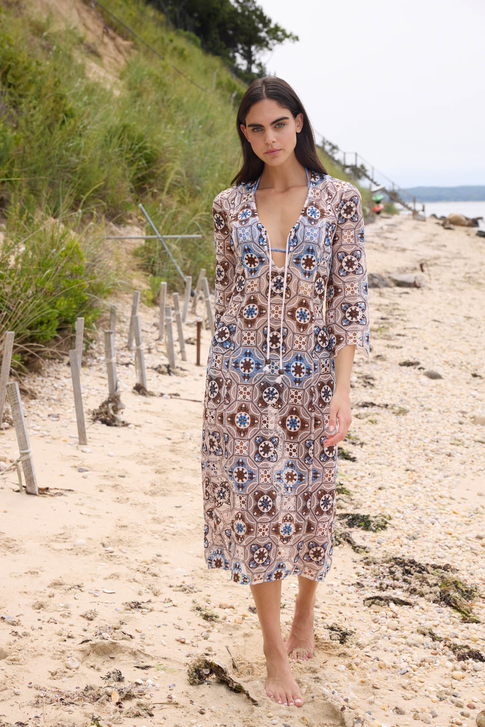 Cannes Mocha Multi Crochet Cover-Up Maxi Dress | Shoshanna – Shoshanna