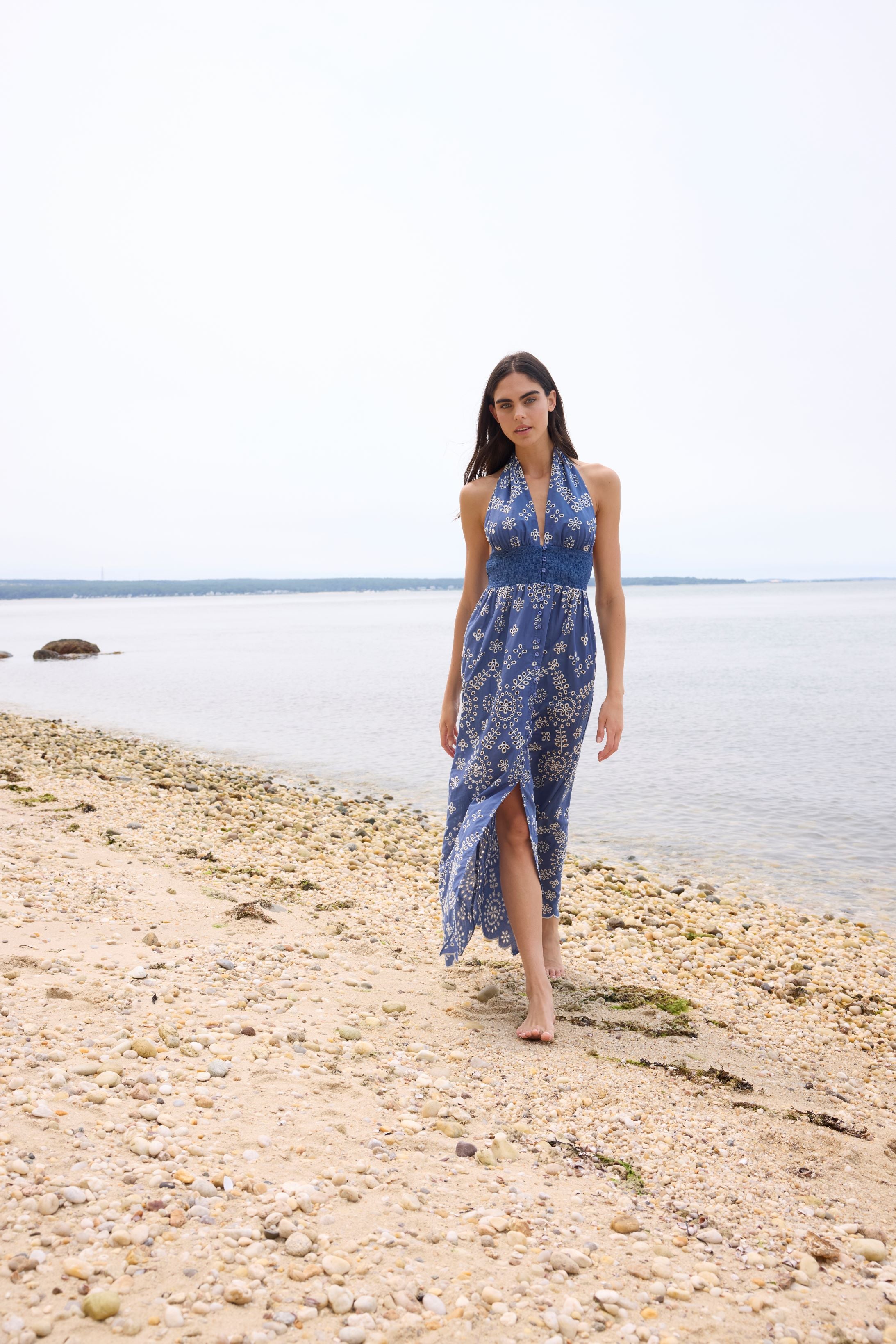 Chambray Halter Maxi Dress