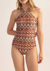 Cacao Ikat High Neck One Piece