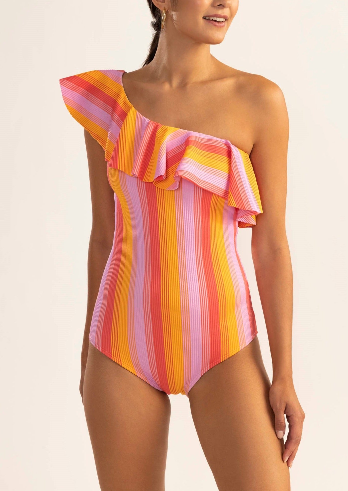 One shoulder striped online swimsuit